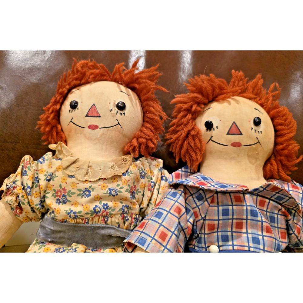 Georgene Raggedy Ann Andy Vtg 13in Awake Asleep Outlined Nose Pair 1940s Gruelle - Picture 2 of 16